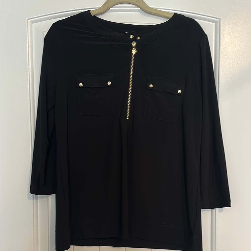 Anne Klein Black and Gold Boxy Blouse